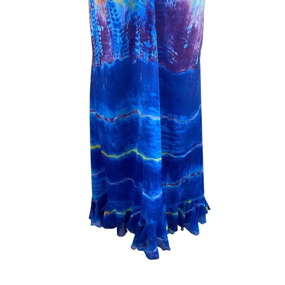 Betsey Johnson Multicolor Blue Yellow Tie-Dye Midi Dress 8 Polyester Womens Back - Picture 10 of 11